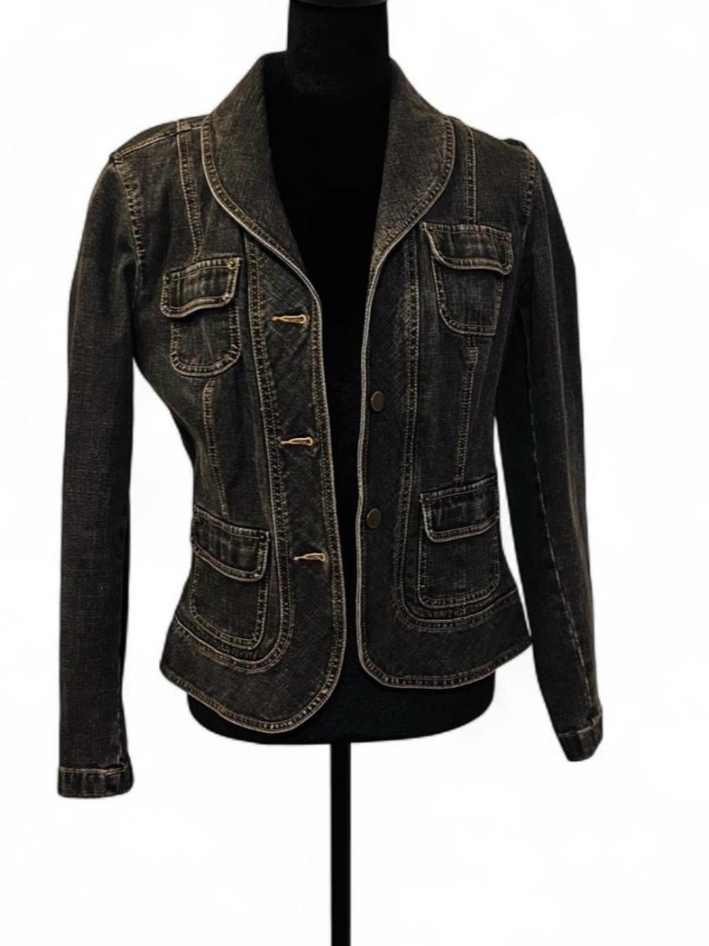 LOFT Black Washed Denim Blazer Jacket